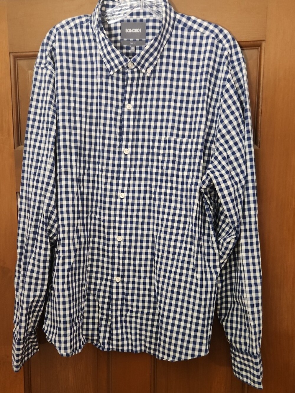 Bonobos Navy & White Gingham Slim Button-Down Shirt XXL - Picture 3 of 8